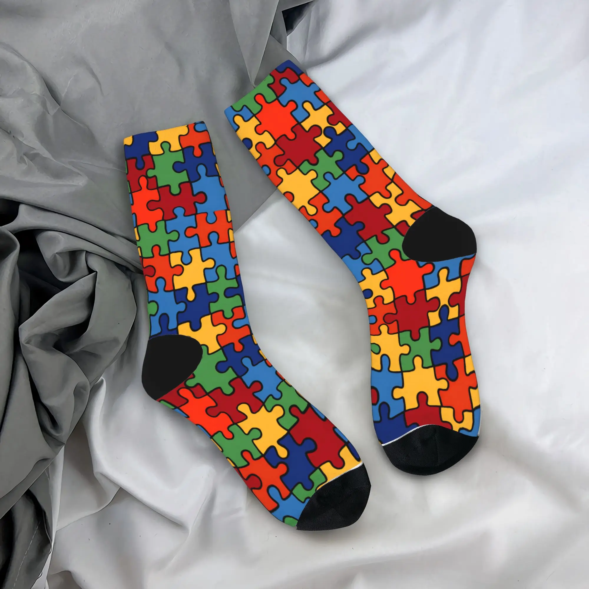 

Bold Outline Autism Awareness Puzzle Socks Graphic Stockings Non Slip Men Socks Medium Soft Autumn Fashion Skateboard Socks