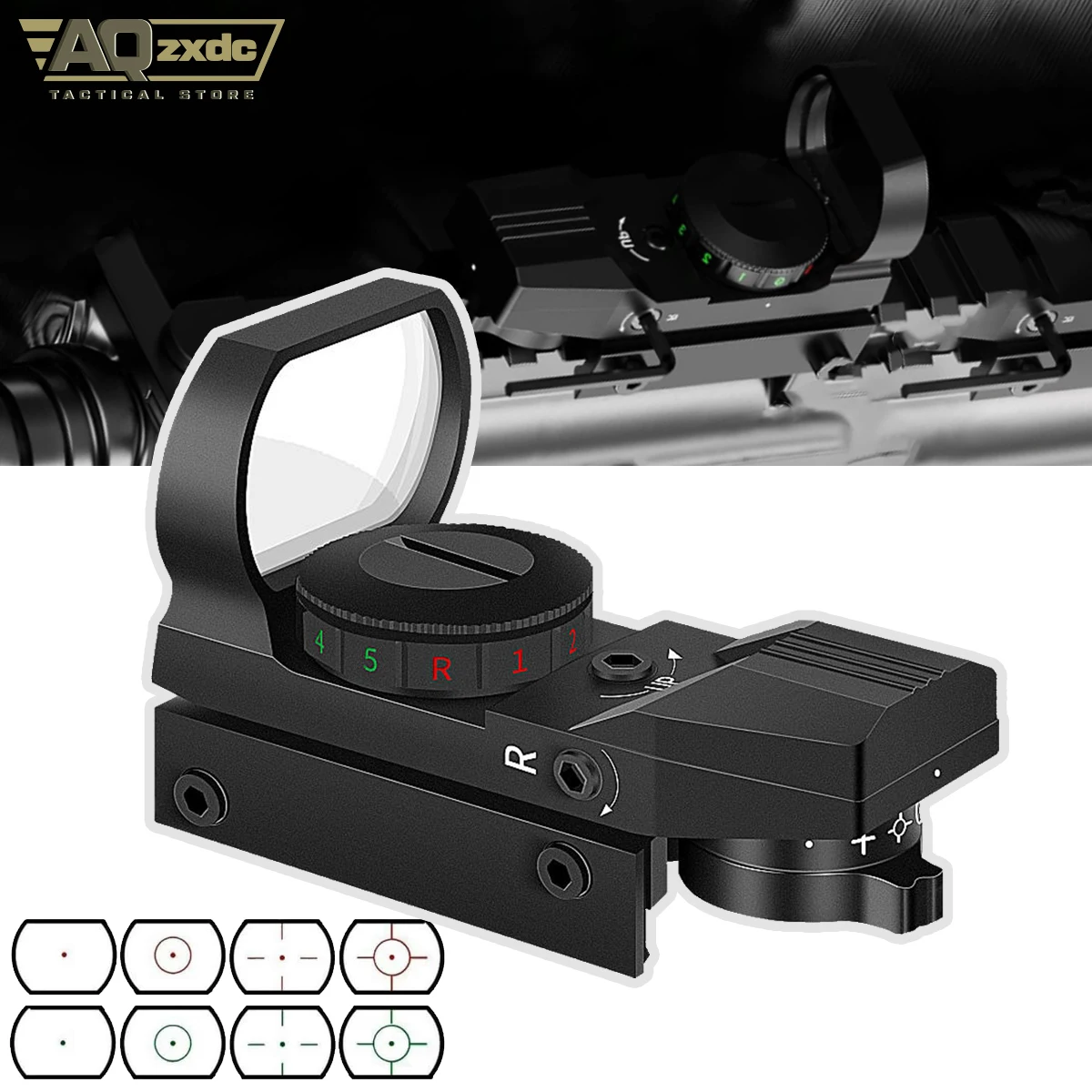 

Tactical Optics Red Dot Sight 1x22x23 Green/Red 4 Reticles Air Rifle Scope with 20mm Rail Mounts Shockproof for Outdoors Hunting