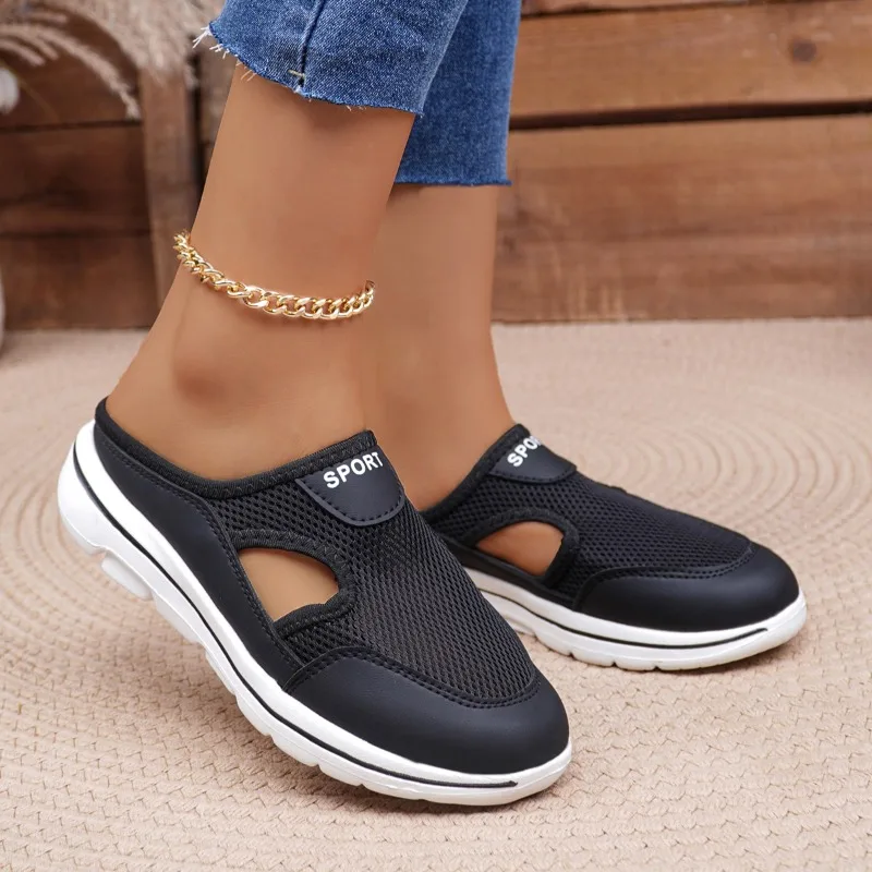 New Hot Women\'s Slippers Fashion Large Size Casual Slippers for Woman Thick Sole Mesh Breathable Single Shoes for Ladies Sneaker