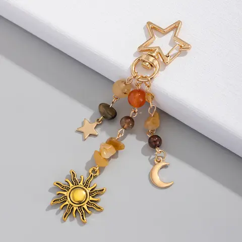 Ingemark-Llavero con colgante de sol y Luna para mujer, exquisito y elegante, con cuentas de cristal, bolsos de piedra, accesorios, joyería para pareja