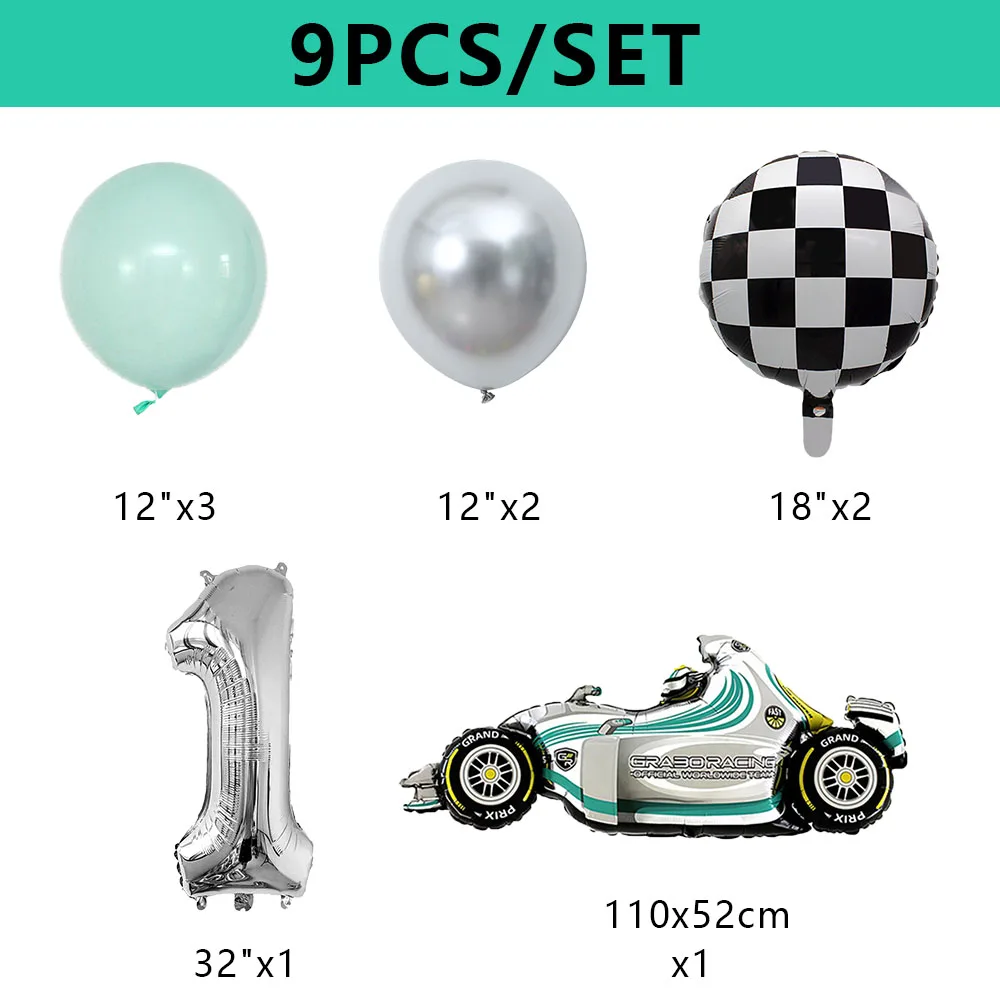 9Pcs Racing Car Foil Balloon 32inch 123 Number Helium Ballons Round Tyre Globos Happy Birthday Party Decorations
