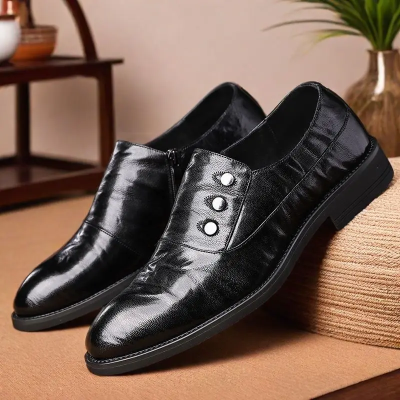 الأعمال السوداء أشار تو الأحذية الاجتماعية الذكور ربيع الخريف شهم الفاخرة مصمم الأحذية مكتب أحذية رجالية عادية رسمية #1