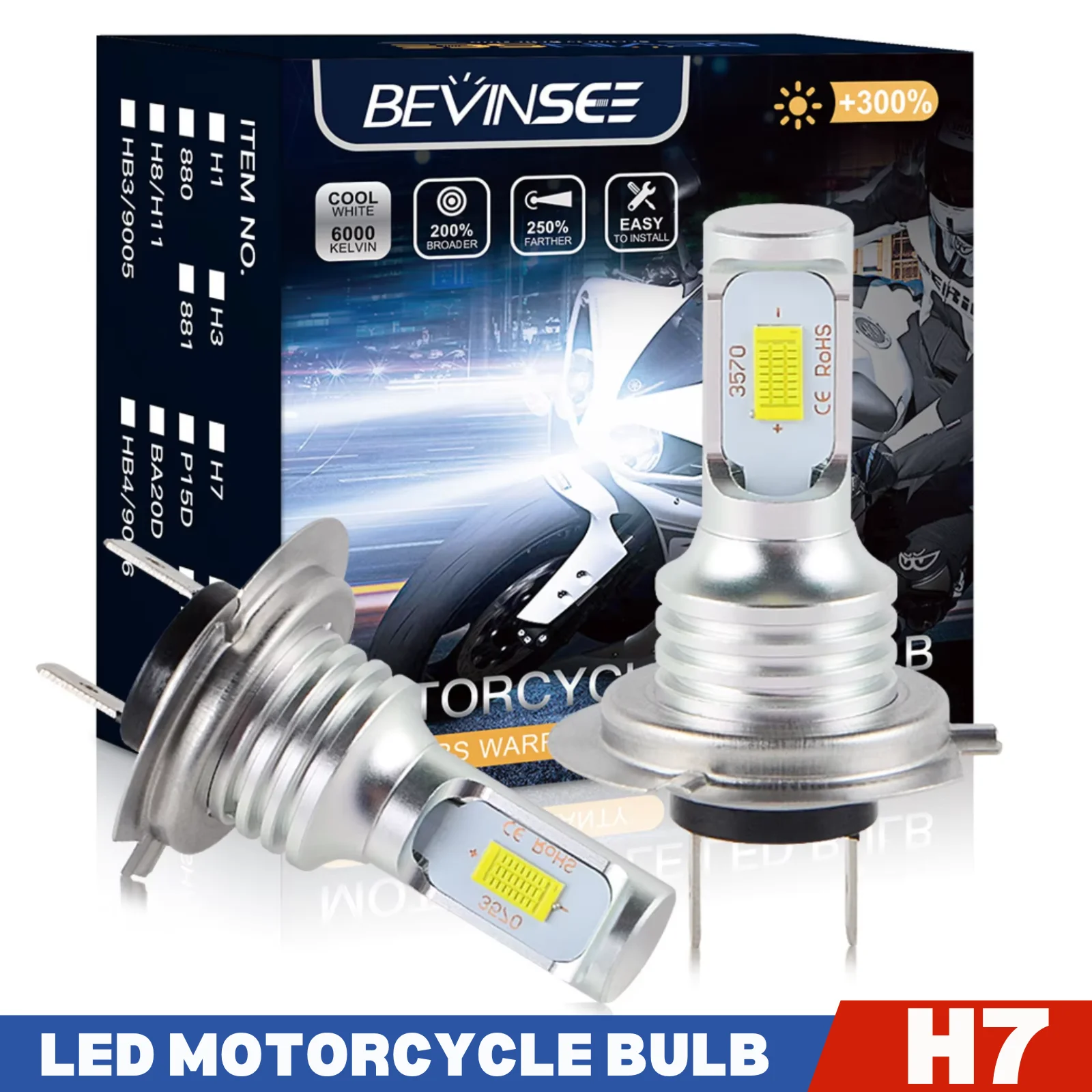 BEVINSEE 2 قطعة H7 موتو المصابيح الأمامية الهالوجين حجم التوصيل والتشغيل مروحة دراجة نارية الجبهة أضواء 6000K الأبيض لسيارات BMW S1000XR CBR500R