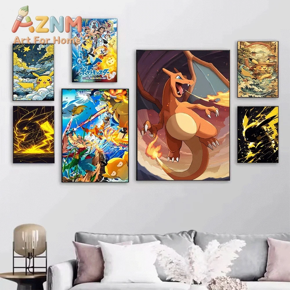 Pokemon Snorlax Under Cherry Blossom Canvas Wall Art No Frame Anime Scenic Print Poster Painting for Bedroom Living Room Home