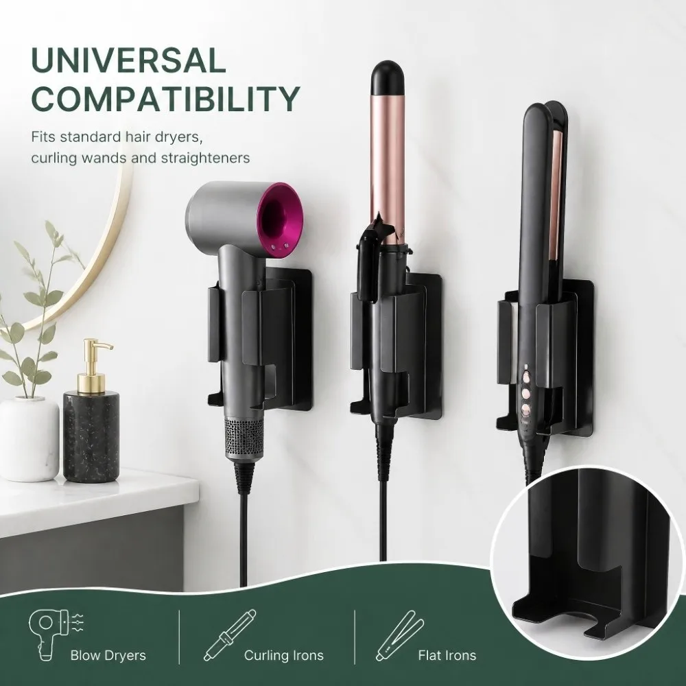 Stainless steel Hair Dryer Holder Wall Mounted Space Saving Hair Straightener Holder Easy Install Black