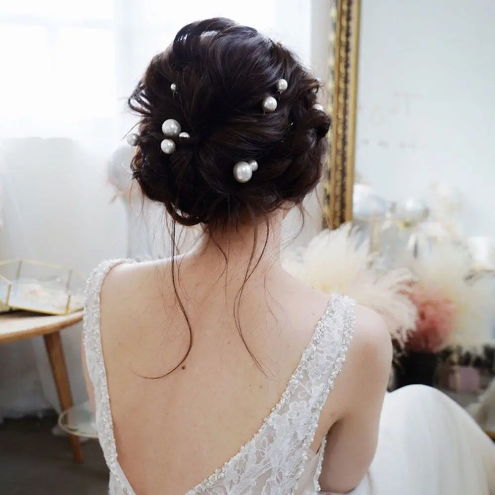 Haippins Hair Accessories Hairstyle Pearl Disk Hair Headdress Pearl Hairpin Wedding Headwear U-shaped Hairpin Bridal Tiara