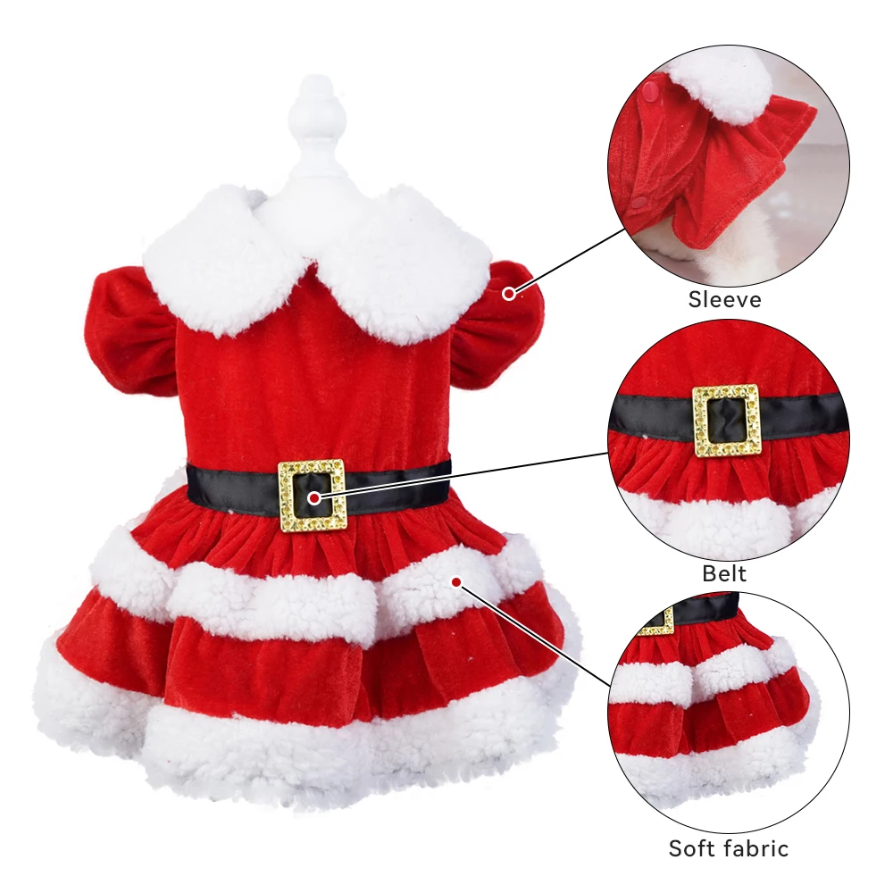 Christmas Dresses for Small Dogs Cats Fall Winter New Year Classic Red Belt Xmas Dog Clothes Puppy Outfit Chihuahua Yorkie Skirt