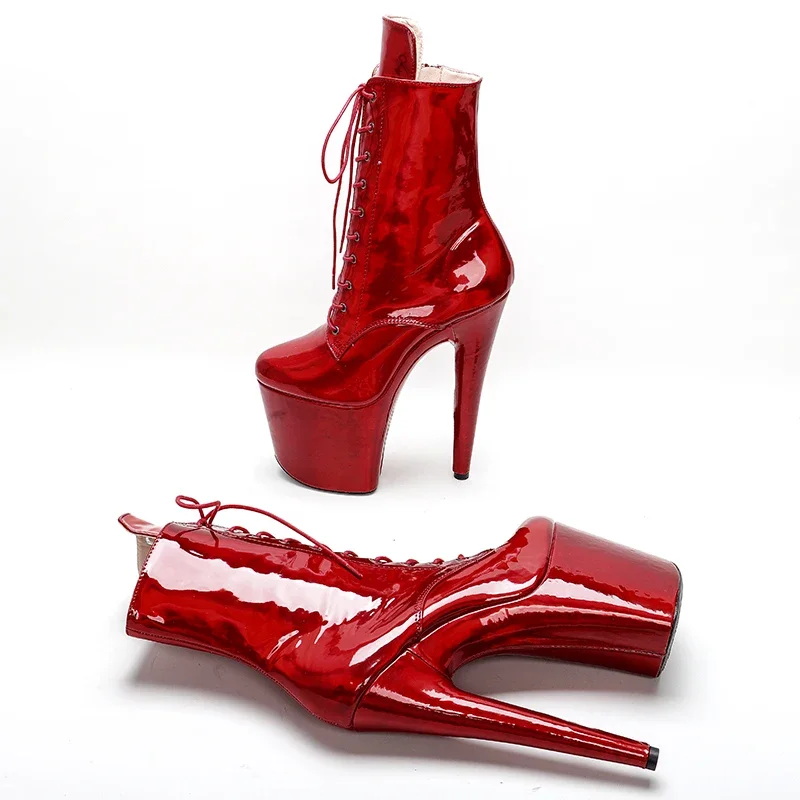 Leecabe-Bottes Kendny en PU à talons hauts et bout fermé, chaussures de pôle ylène à plateforme, rouge, 20cm, 8 pouces