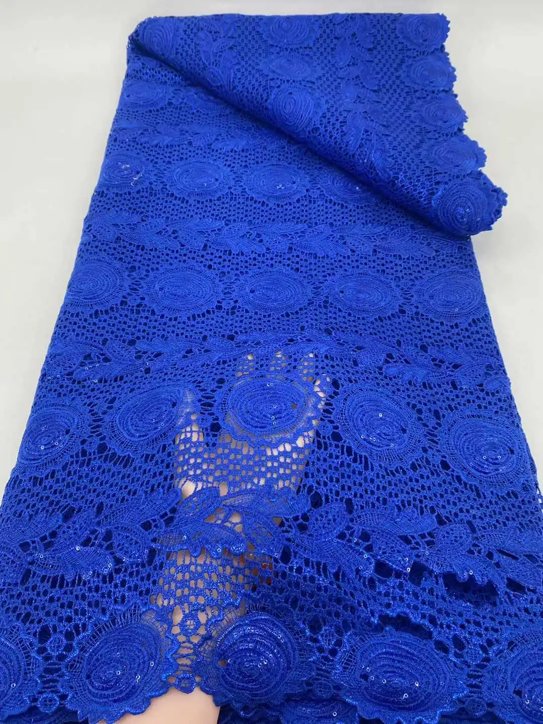 

Latest Blue Cord Guipure Lace Fabric Crystals African Lace Fabric 2025 High Quality Nigerian Water Soluble Material for Dress