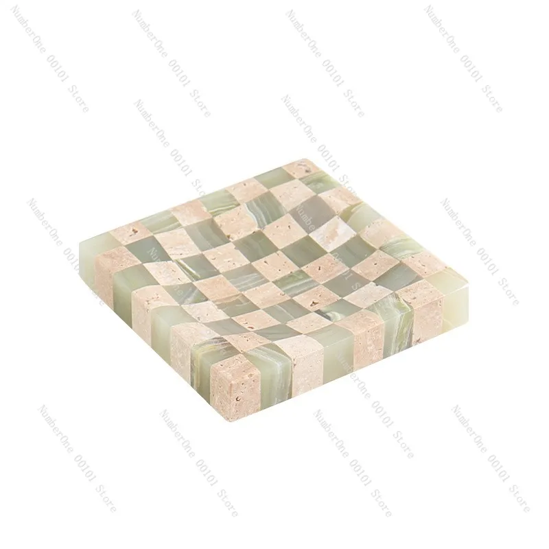 Modern Minimalist Luxury Color Block Natural Marble Storage Tray Decorative Organizer Plate for Living Room Bedroom Entryway