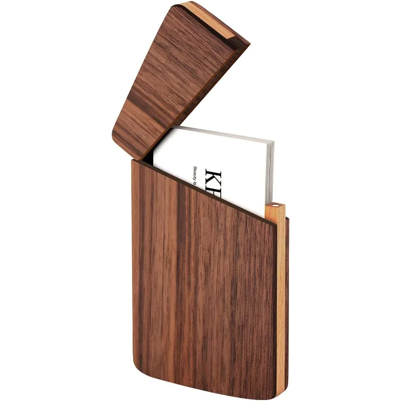 1 Pack Wood Walnut Card Case Compatible for Business Cards, Credit Cards- Portable Wood Deck Holder, Office & Travel,Storage Box