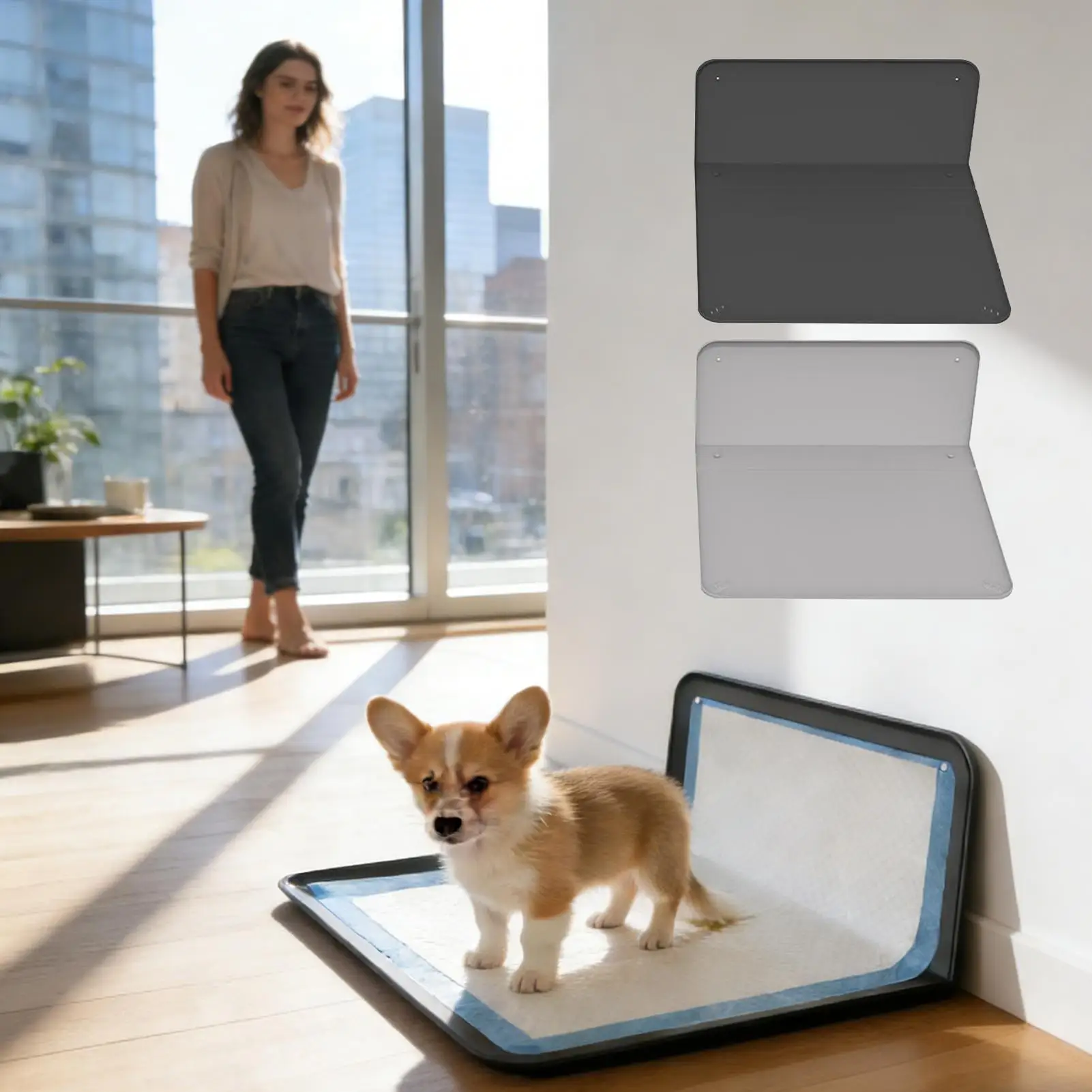 Dog Potty Tray L Shaped Spill Proof Pet Litter Box for Puppy Potty Training Indoor Use Pad Holder for Small Dogs Cat Outdoor Car