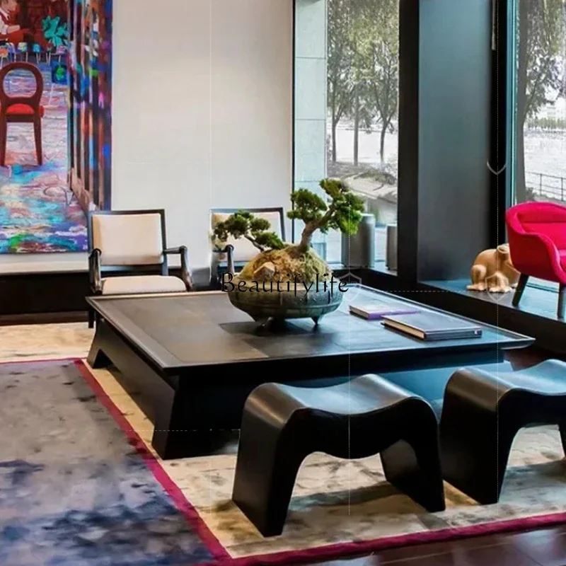 13Italian coffee table Modern simple rectangular square New Chinese coffee table, black oak