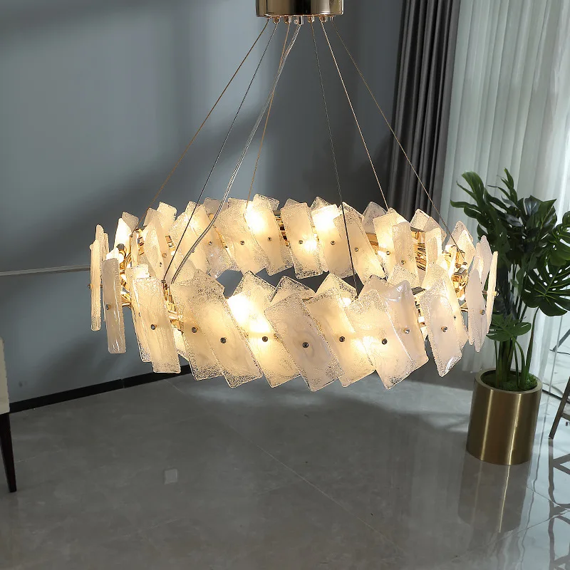 New Italian style high-end light luxury living room post-modern cloud glass chandelier