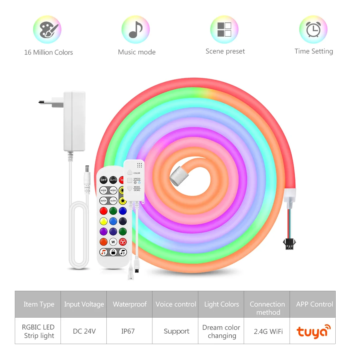 RGBIC Wifi Neon light LED Strip Tuya APP RGB Chasing Dream Color Waterproof Flexible Tape Alexa Google Home Garden Decoration