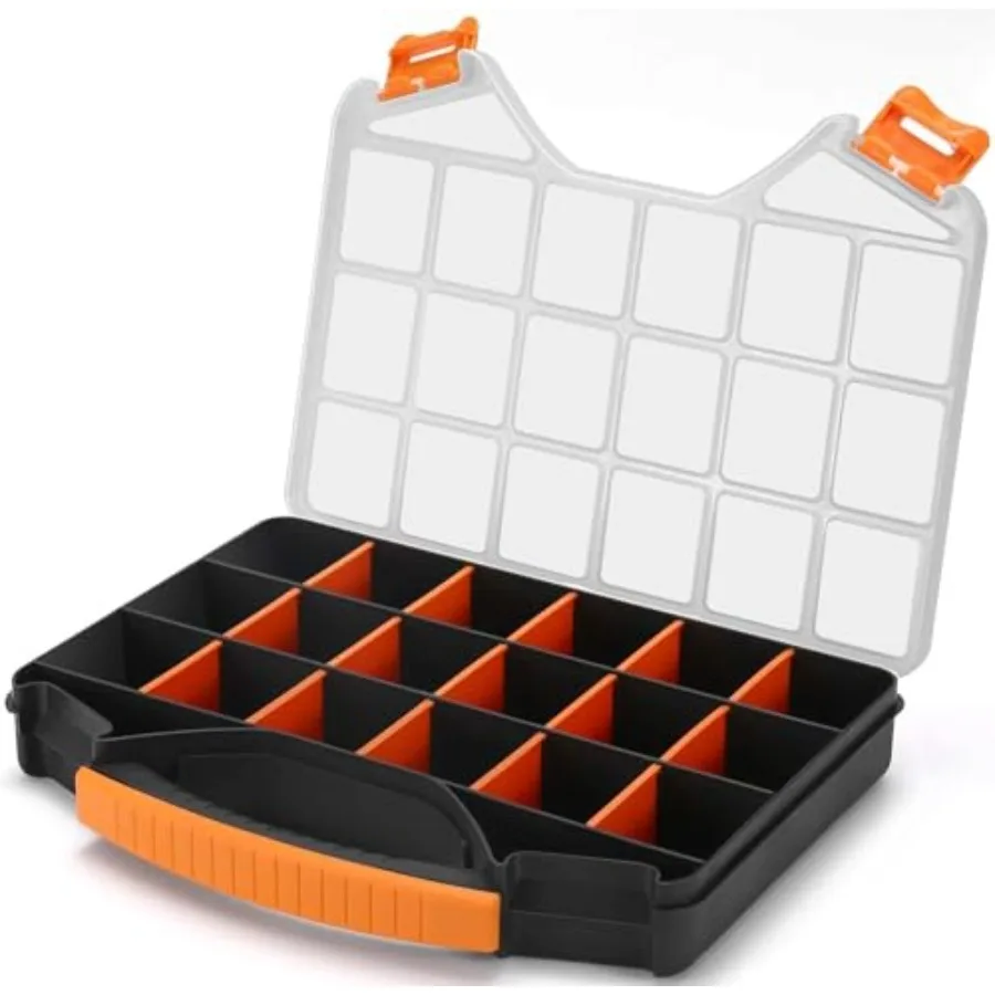 

18Compartment Hardware Organizer Box with Dividers for Small Parts Storage Durable Plastic Design with Accessible Hinged Lid to