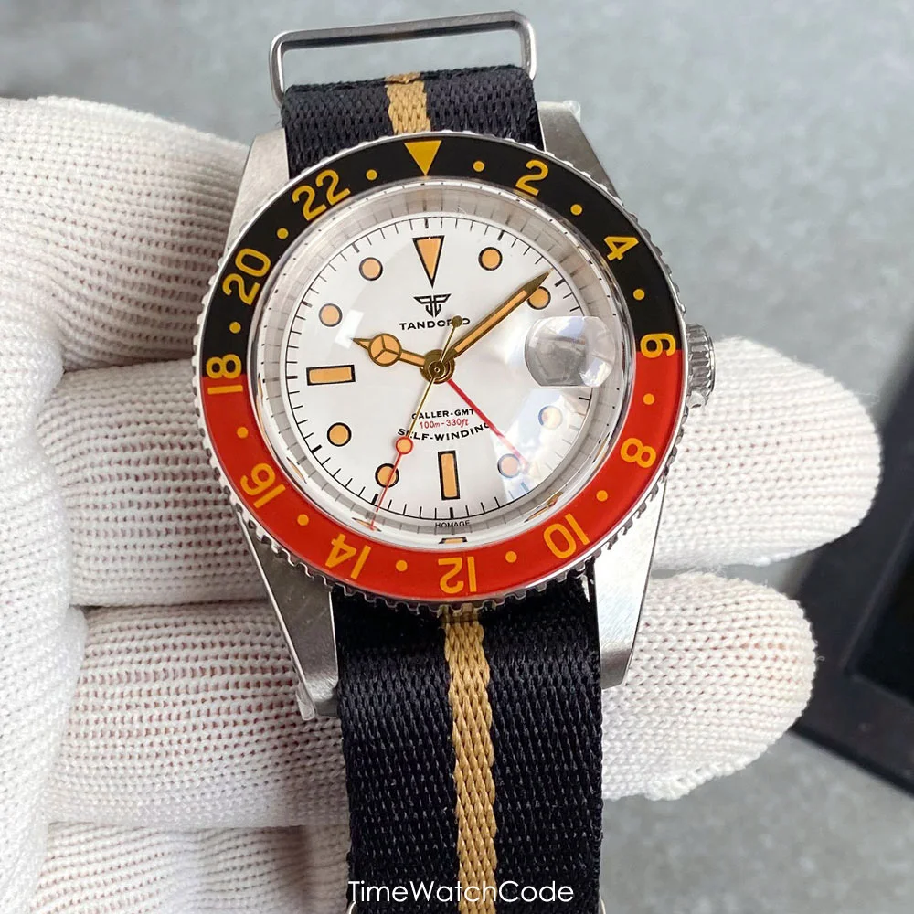 NH34 GMT Watch for Men Automatic Movement Diving 200m Waterproof Black White Retro Dial Domed Sapphire Date Luminous 38mm