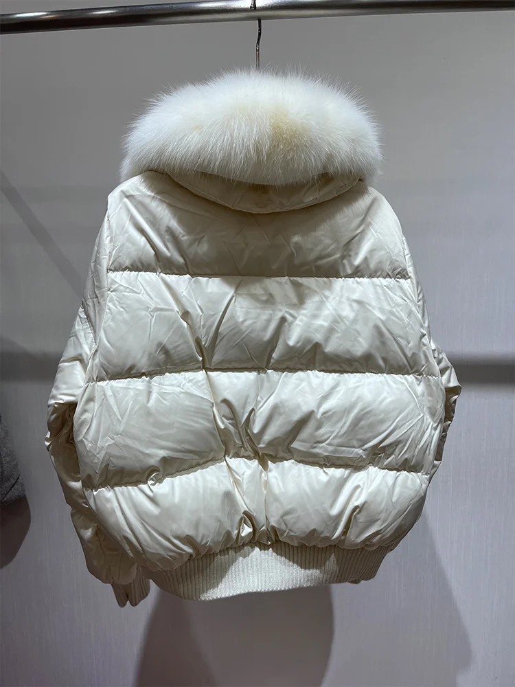 Veste Parka ample avec col en vraie fourrure de renard pour femme, vêtements en duvet d'oie, chaud et moelleux, manteau d'extérieur, nouvelle collection hiver