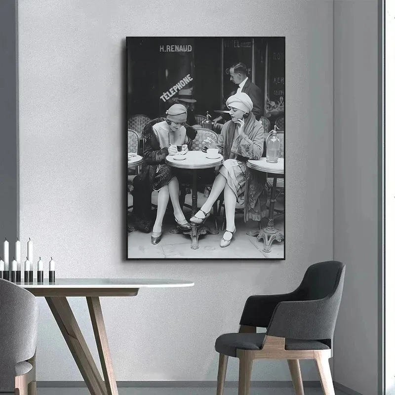Vintage Photography French Women Drinking Coffee Fashion Feminist Poster HD Printed Canvas Painting Wall Pictures Home Decor