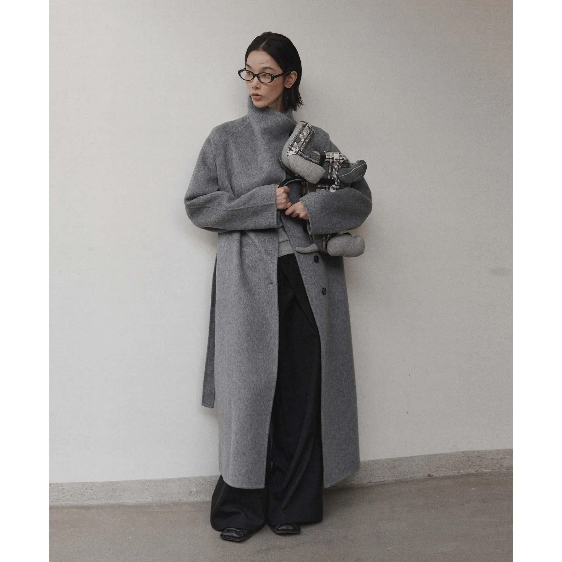 UMI MAO Premium Gray 100% Wool Coat Women's Winter Jacket Slim Fit Woolen Coat Women Female Overcoat Y2K