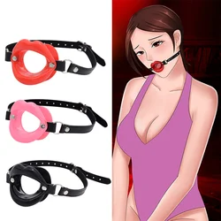 PU Leather Silicone Lips O Ring Open Mouth Gag Bondage Restraints Blowjob Mouth Gag Oral Fetish Sex Toys For Couples Adult Games