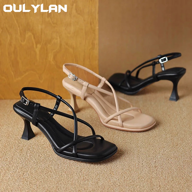 

Oulylan 2025 новые летние простые женские босоножки на толстом каблуке с квадратной головкой и тонким ремешком, женские босоножки с открытым носком и прямым носком