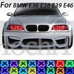 131mm x 4pcs 코튼 RGB 엔젤 눈 반지 키트 4D 16 색 플래시 BMW 3 5 7 시리즈 E36 E38 E39 E46 525i 528i 530i 540i 320i 325i