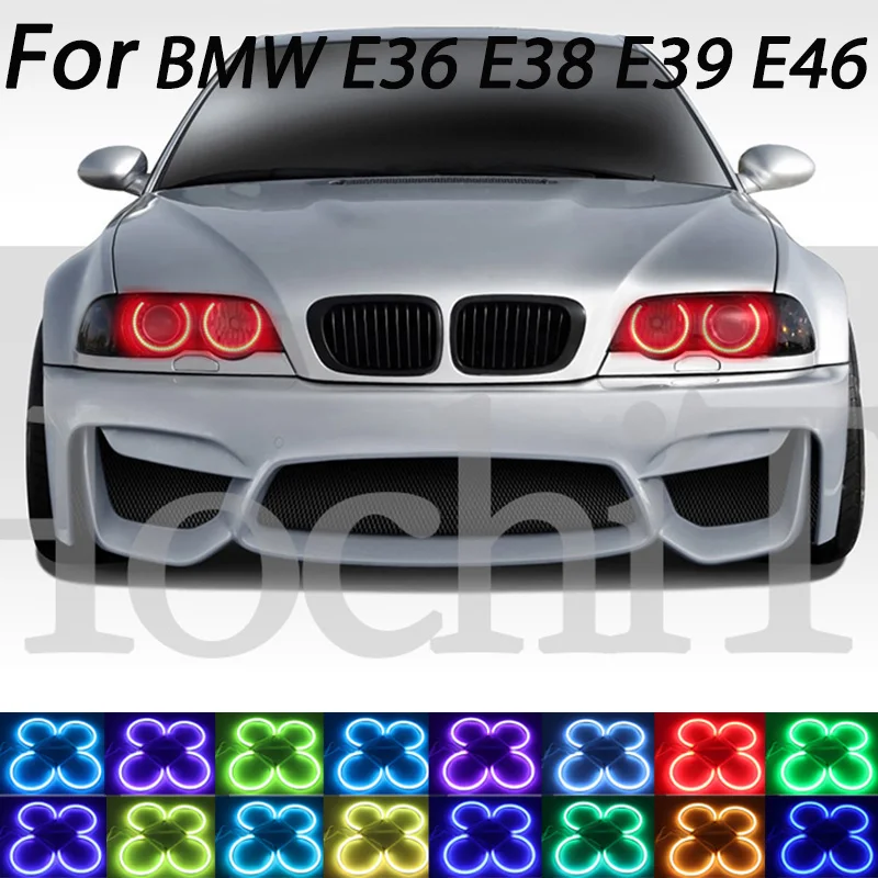 131mmx4pcs Cotton RGB Angel Eyes Ring Kit 4D 16 Colors Flash for BMW 3 5 7 Series E36 E38 E39 E46 525i 528i 530i 540i 320i 325i