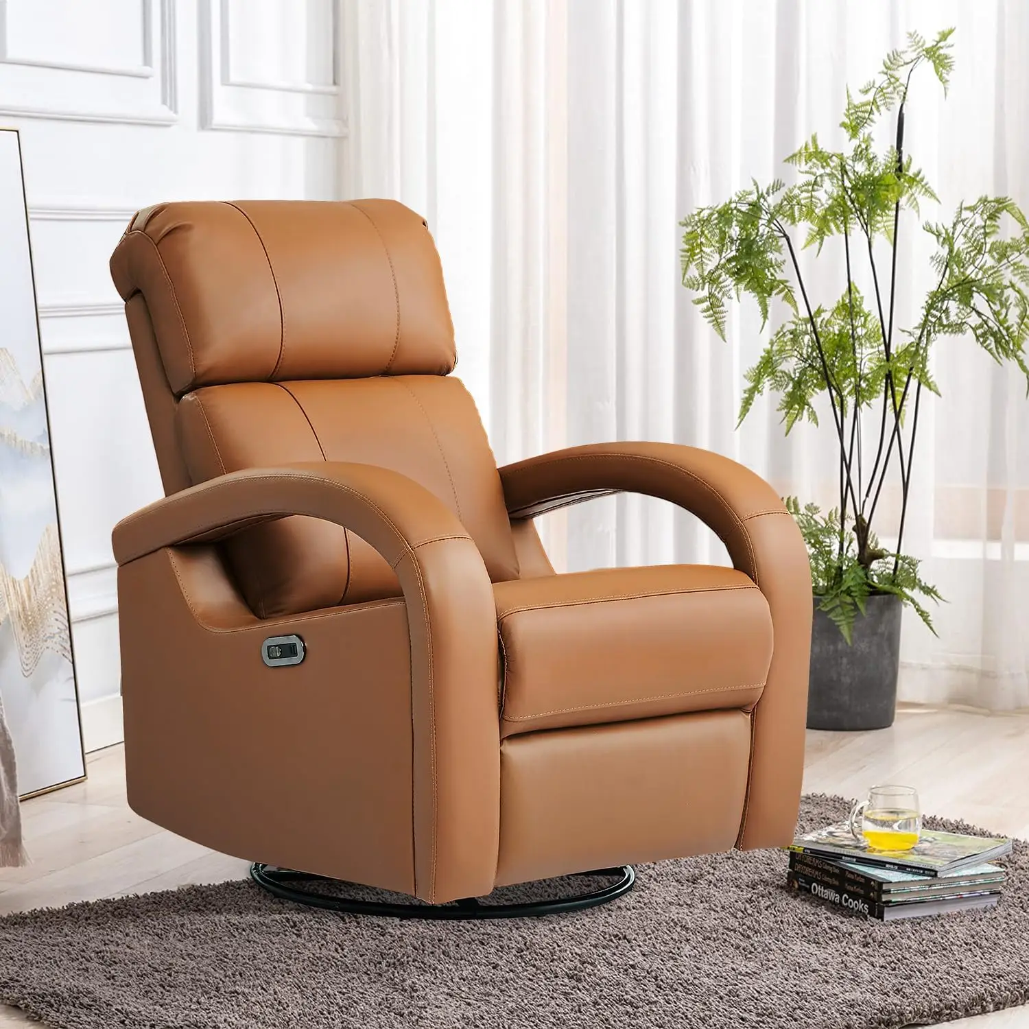 Leather Power Recliner Chair Swivel Glider Rocker Chair Reading Chairs Nursery Reclining Sofa Manual headrest for Living Room