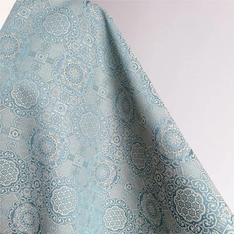 

Light blue brocade jacquard fabric new Chinese-style waistcoat cheongsam skirt throw pillow tea setting