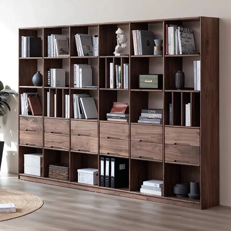 All solid wood bookcase, black walnut oak bookcase, shelf multi-layer combination bookcase