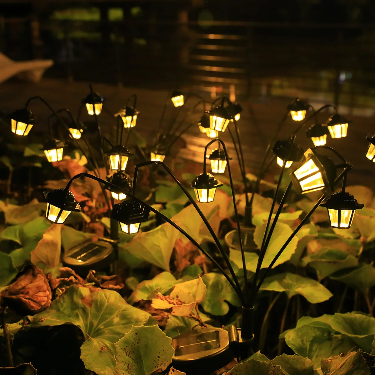 1 قطعة مستشعر ضوء جديد يعمل بالطاقة الشمسية مصباح قصر صغير، 6 طراز LED دافئ عتيق، مصباح حديقة أرضي خارجي، إضاءة مسار حديقة رمضان