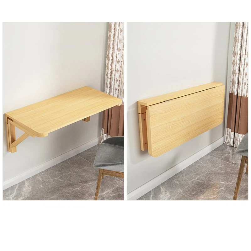 Foldable Wall Mounted Table, Solid Wood Foldable Table with Triangle Bracket,Wall Mounted Table for Dining Office Study