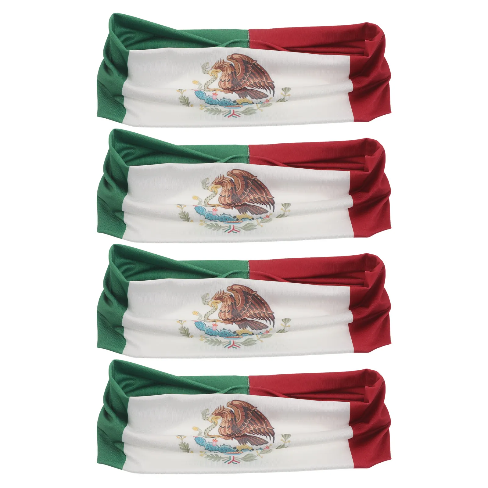 Mexican Flag Sports Headbands 4 Pack Unisex Sweat Absorbing Bands for Running Basketball Workout Party