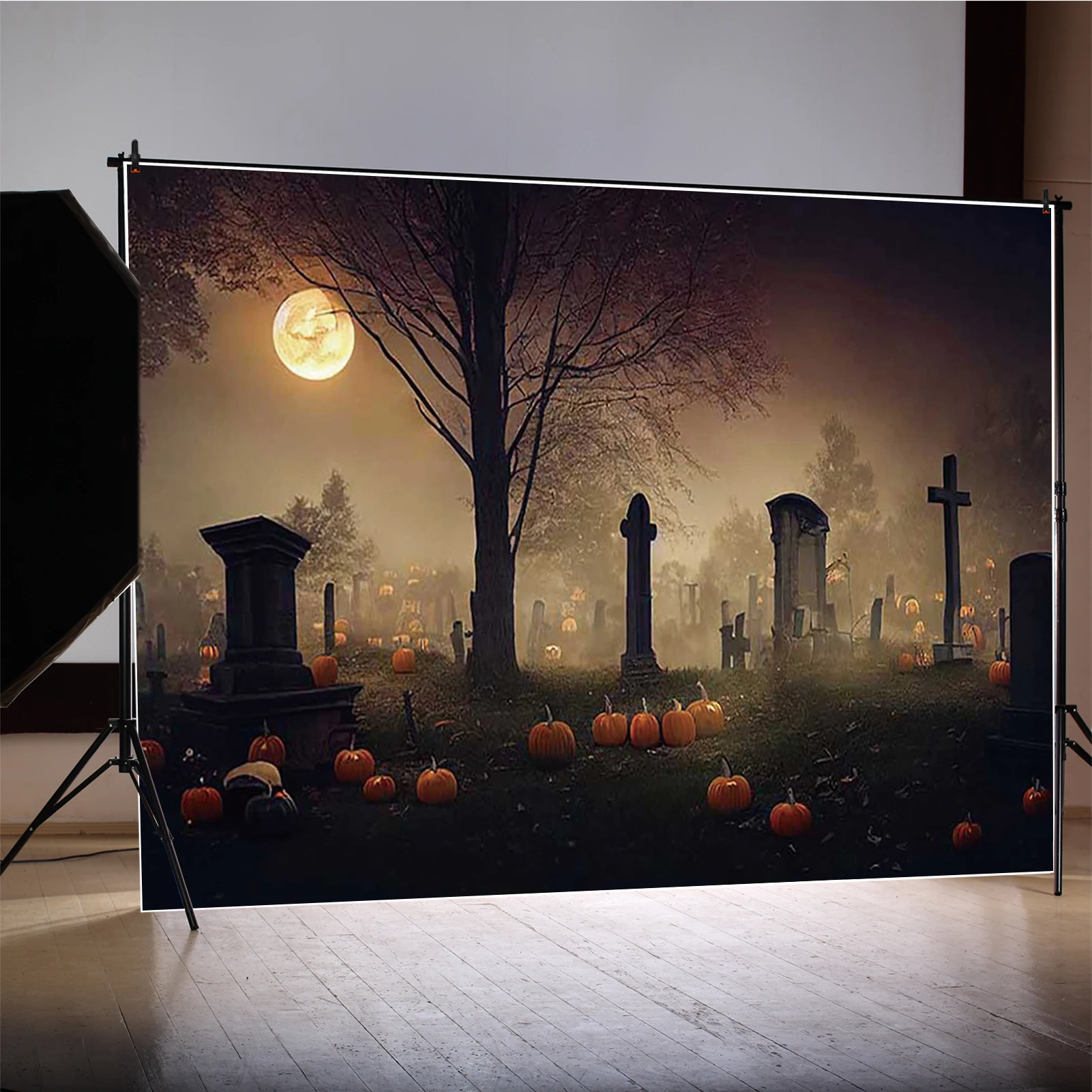 MOON.QG Horror Mansion Halloween Photography Backdrop Lanterns Cemetery Ghost Castles Photo Background Photozone Photo Booth