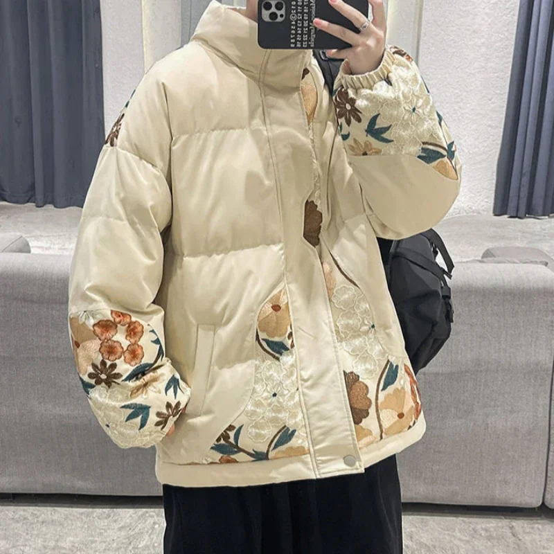 Warm Men\'s Quilted Padded Coats Winter Thick Embroidery Male Jackets Cheap Clothes Offer Aesthetic High Quality New In Harajuku