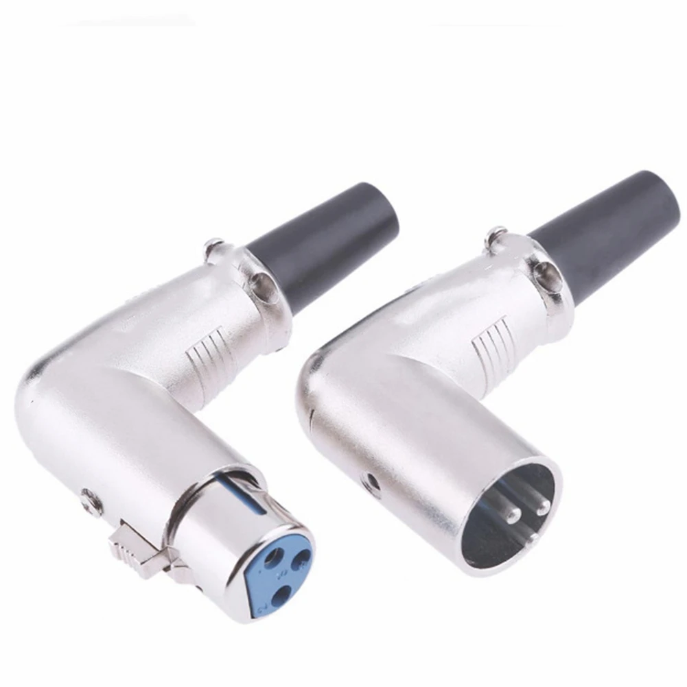 3 ขั้วมุมขวา XLR Connector ชายหญิง 3 พินไมโครโฟนปลั๊กสายสัญญาณเสียง Multi-Directional Connector Adapter