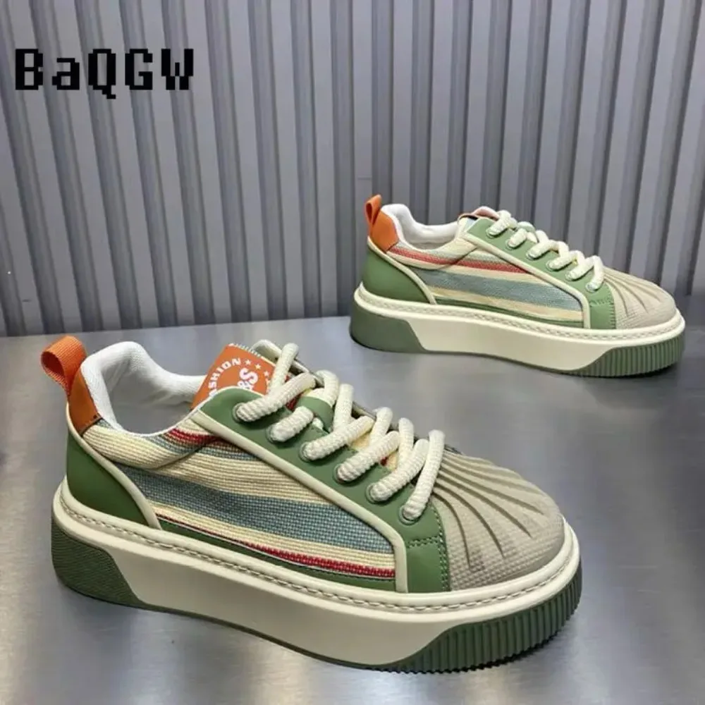 

2026 Spring Retro Striped Patchwork Canvas Sneakers Comfort Platform Casual Shoes for Women and Men Student Outdoor