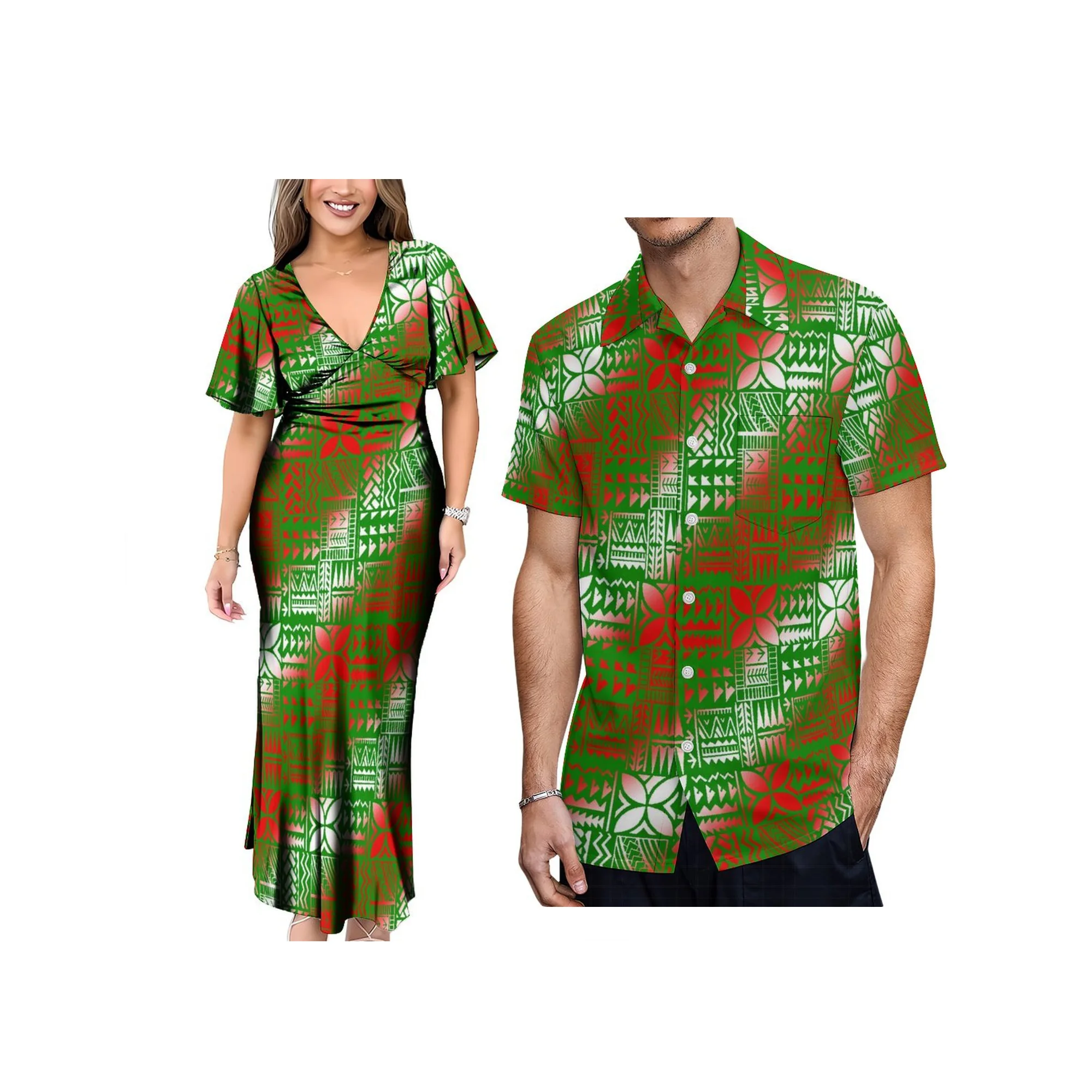 

Wholesale Custom Print Polynesian Dress Tie Knotted Back Neck Ladies Big People Plus Size Women Dress