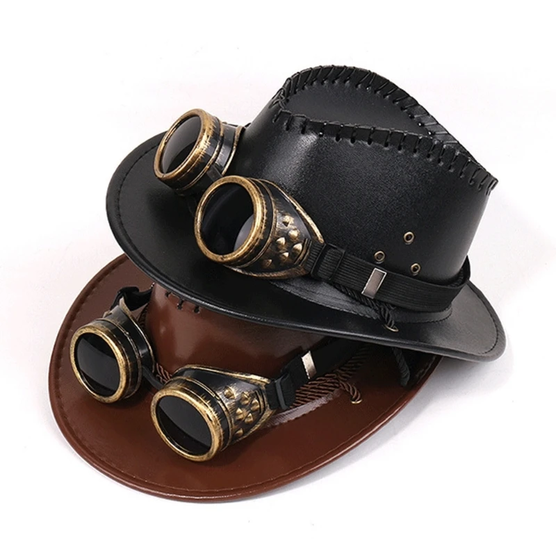 فاسق نمط بو قبعة رعاة البقر للبالغين ، النمط الغربي ، قبعة حافة كبيرة ، قبعة Sunproof عادية مع نظارات واقية ، ديكور وحزام الذقن #4