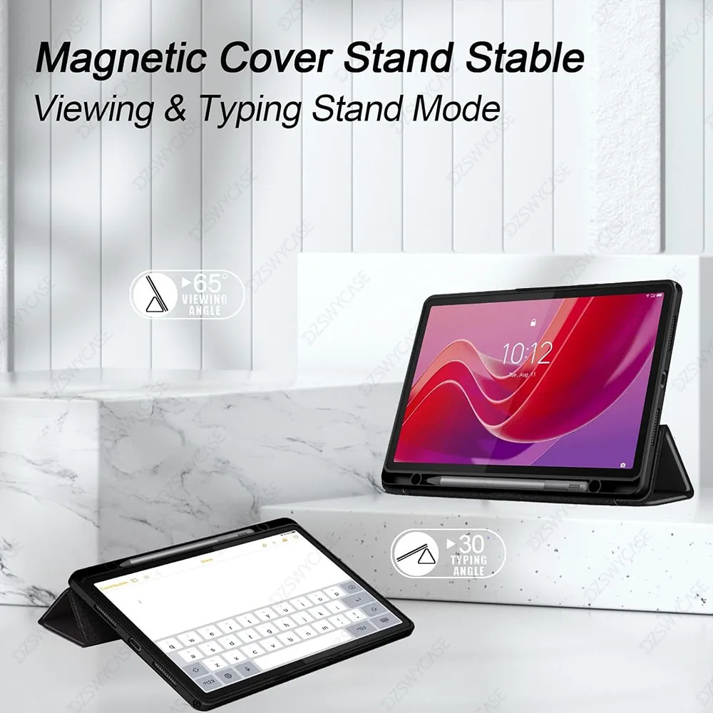 حافظة لجهاز لينوفو تاب M11 مقاس 11 بوصة 2024 مع حامل قلم، غطاء خلفي صلب شفاف من البولي كربونات، حافظة ثلاثية الطي للاستيقاظ التلقائي/النوم