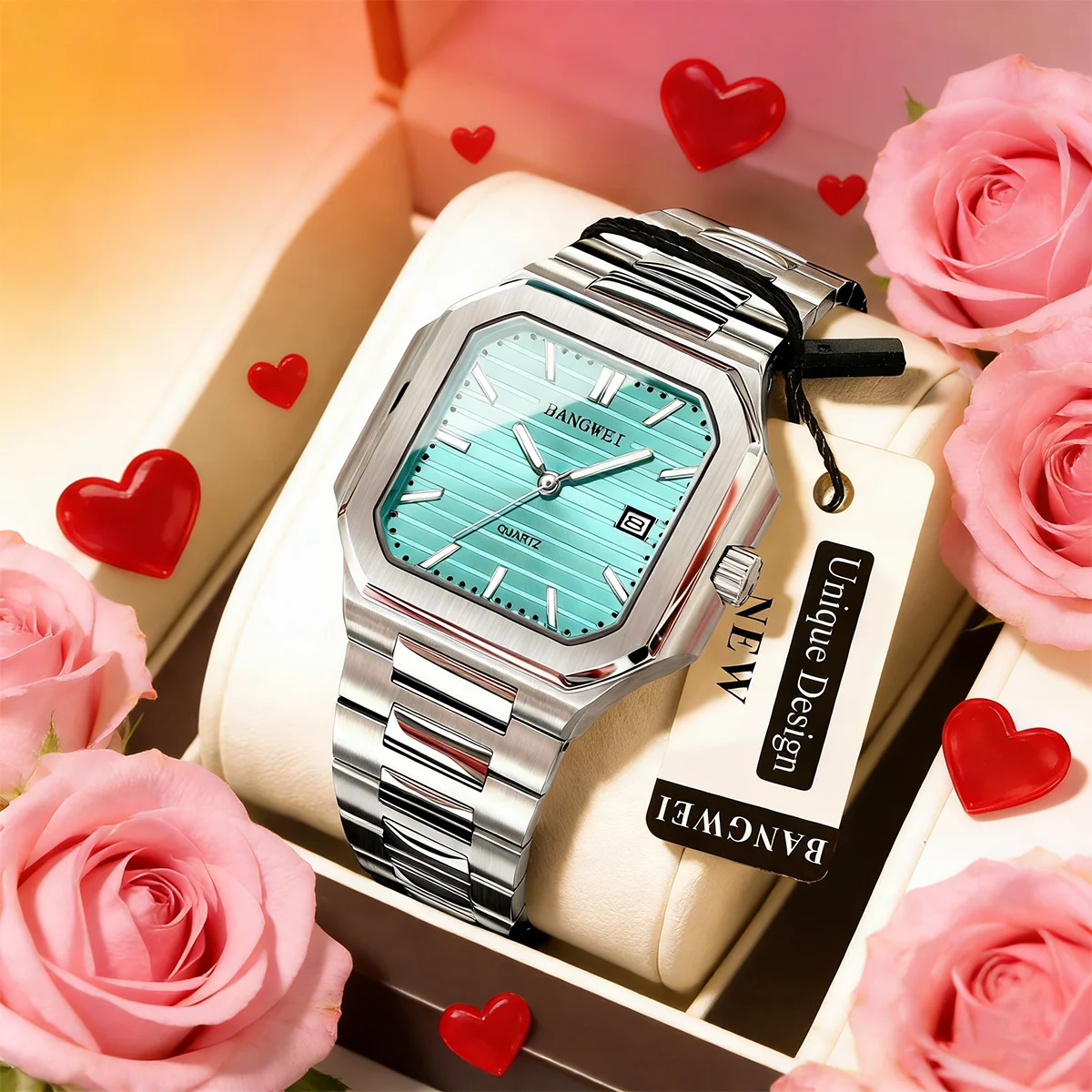 BANGWEI 2026 Fashion Watches For Men Luxury Quartz Wristwatches Luminous Waterproof Steel Strap Men Watch Valentine's Day Gifts