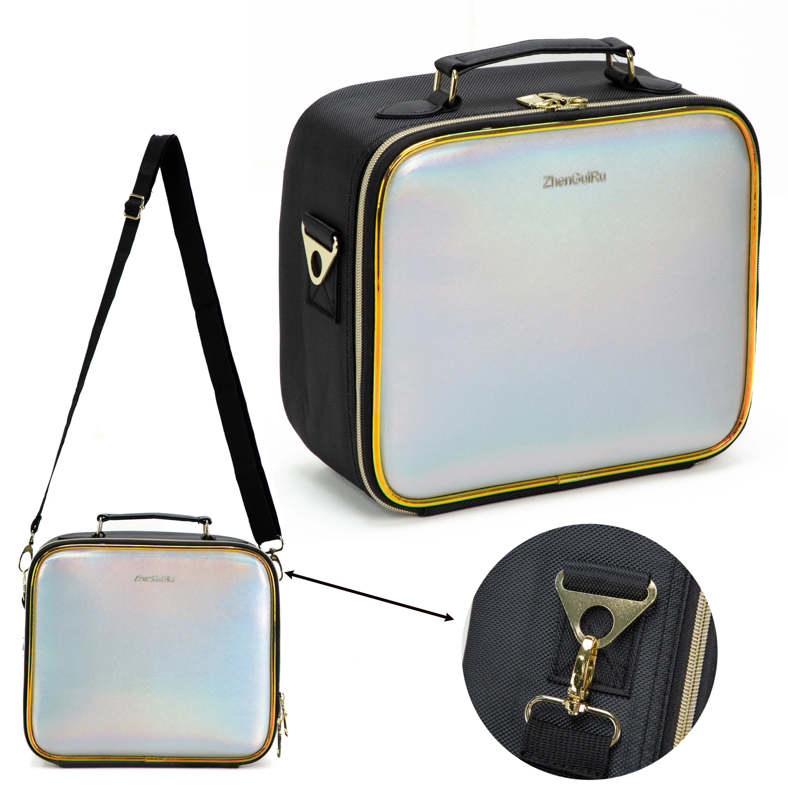 2024 New Smart LED Makeup Bag with Mirror Large Capacity Compartments Waterproof PU Leather Travel Cosmetic Case for Women