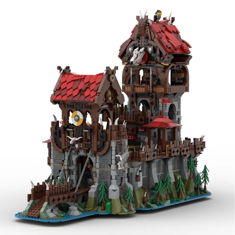 High Difficulty MOC Medieval Ship Sea Snake Boat and Wolf Pack Tower Classic Castle Building Blocks City Model Blocks Toys Gift