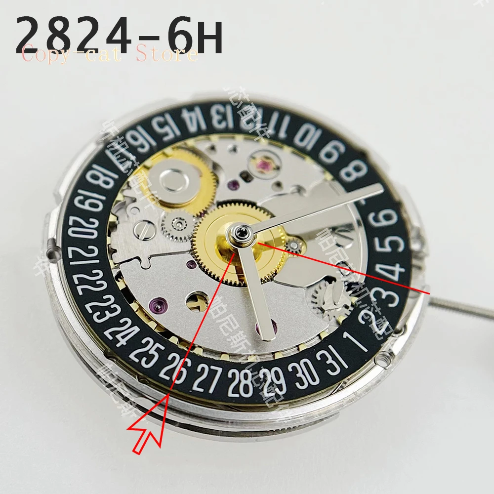 

Modified Replace ETA 2824-2 Movement 6 O"Clock Black Datewheel Automatic Self-winding Mechanical Mechanism Seagull 2824