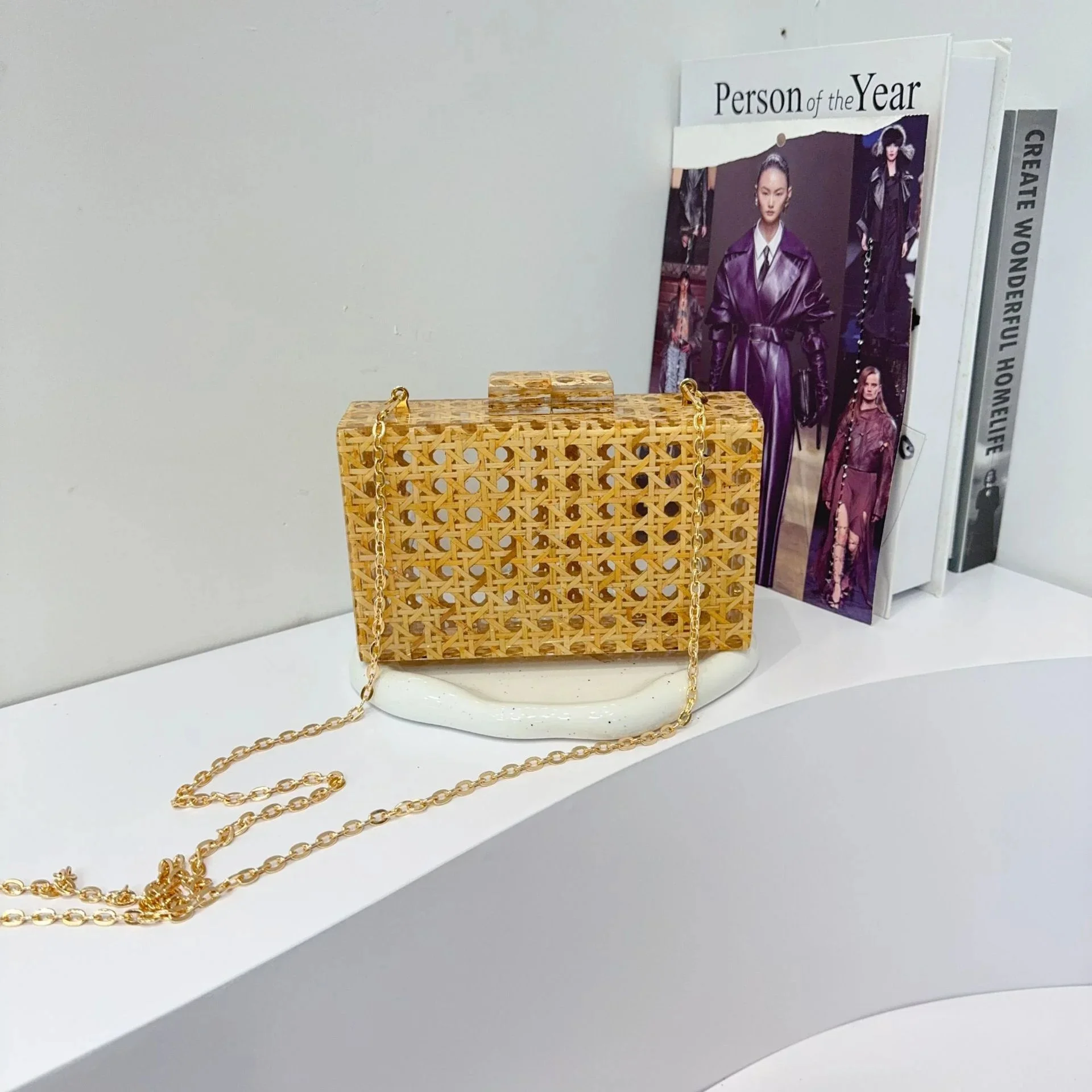 

Fashion Retro Evening Clutch Rattan Acrylic Bag Shoulder Bag Chain Crossbody Women's Bag 2025 New