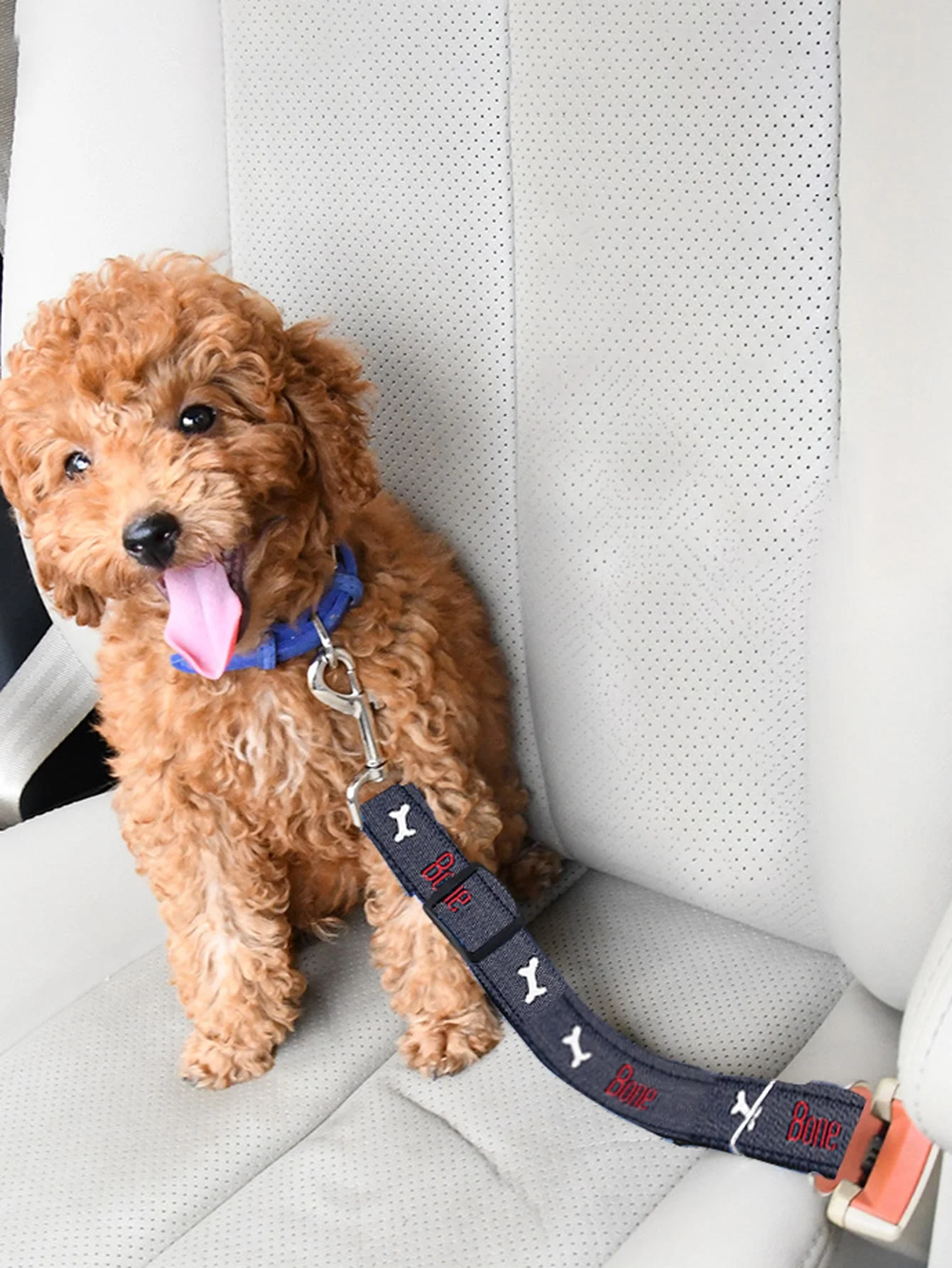 1 unidad, cinturón de seguridad de coche para perros de mezclilla ajustable, hebilla de metal, adecuado para todos los tamaños de arneses de seguridad retráctiles para mascotas
