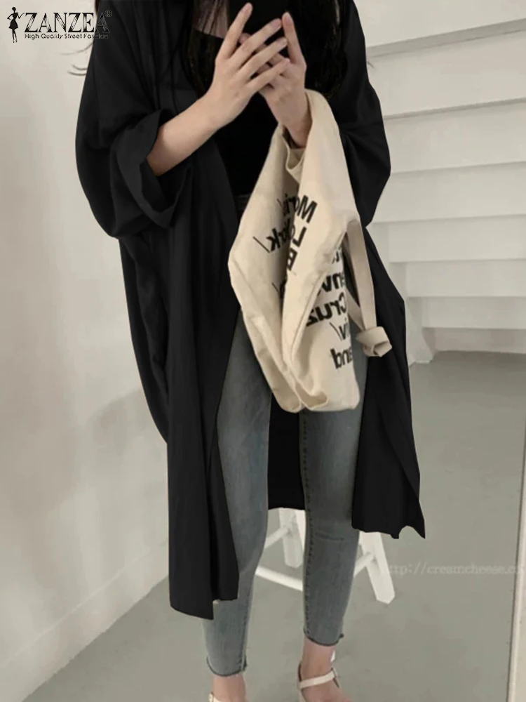 ZANZEA 2023 Autumn Long Sleeve Long Shirt Women Solid Cardigan Female Casual Loose All-match Top Korean Fashion Minimalist Tunic