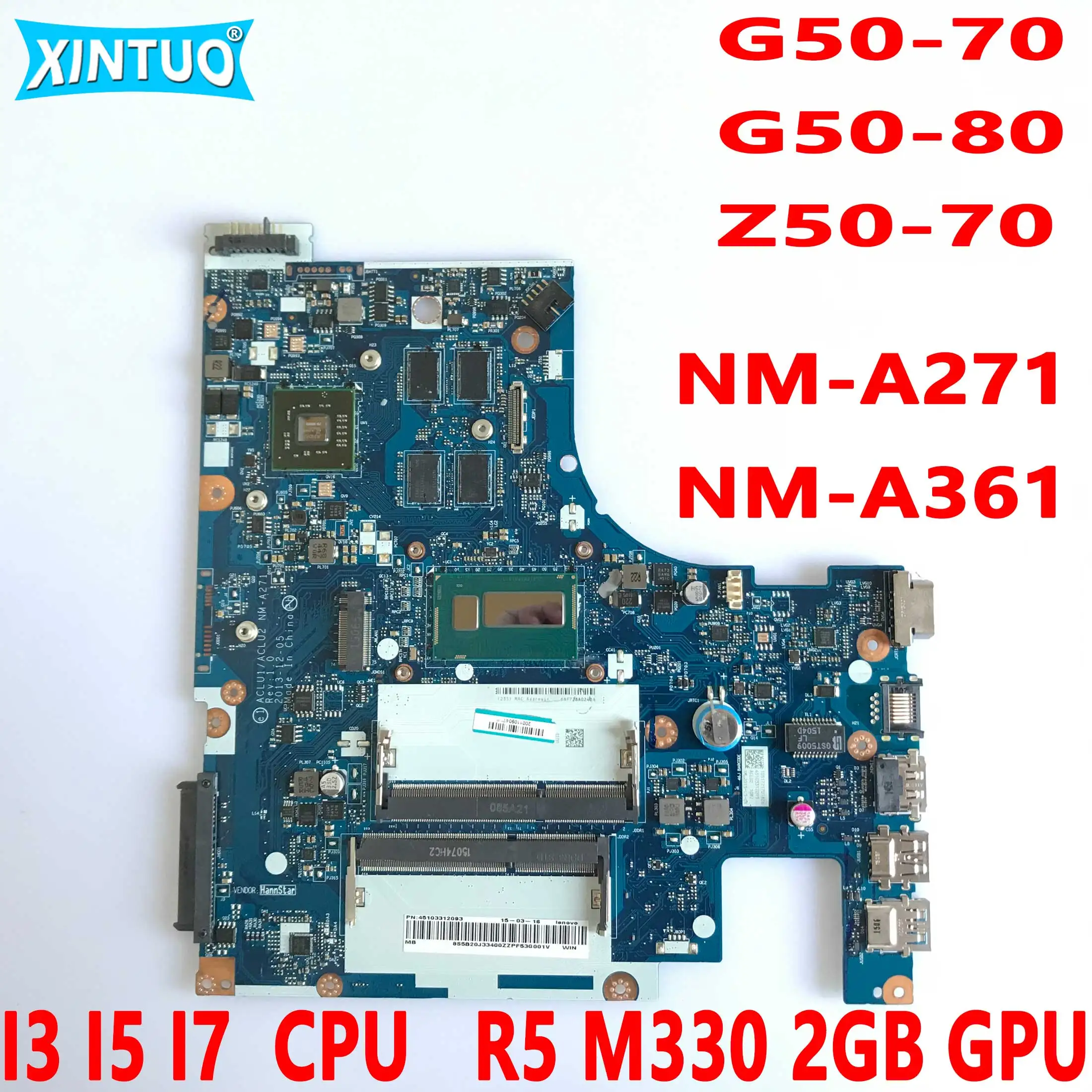 NM-A271 NM-A361 Lenovo Ideapad G50-70 G50-80 Z50-70 노트북 마더 보드 I3 I5 I7 CPU R5 M330 2GB GPU DDR3