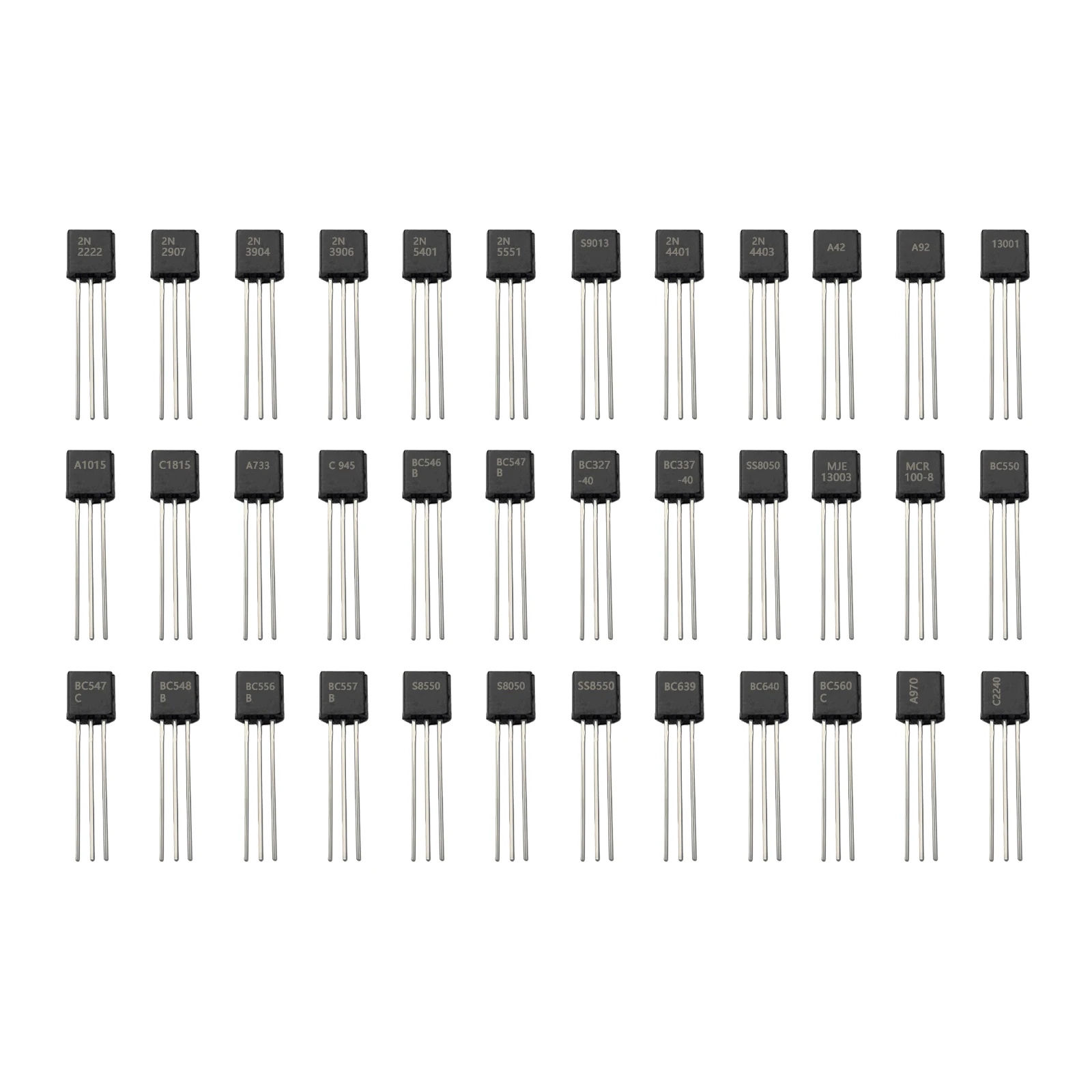36 Values TO-92 Transistor Kit 2N BC 2222/3904/3906/5401/5551/546B/547B/547C/548B/556B/557B/S8550/S8050/SS8550/BC639 540 Pcs